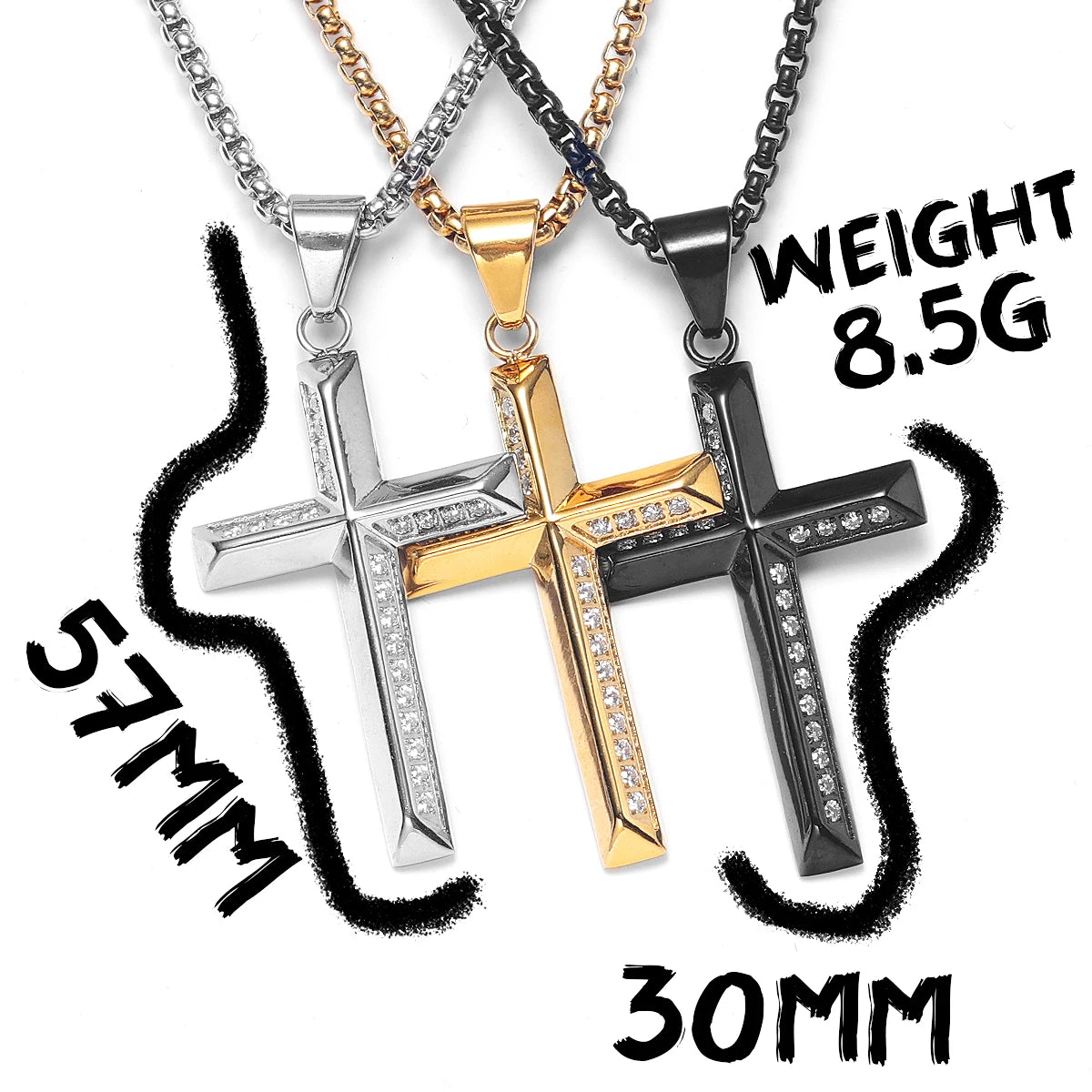 Simple Gemstone Cross Stainless Steel Men Necklaces Pendant Chain Punk For Women Fashion Jewelry Gifts Wholesale Dropshiping