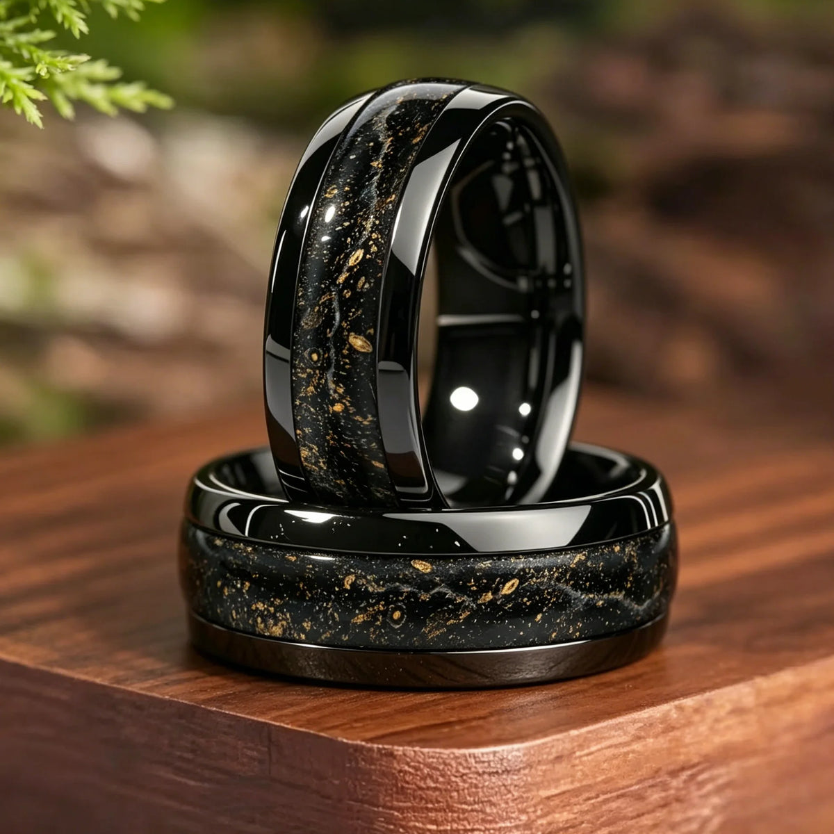 Fashion Mens Stainless Steel Rings With Black Gold Color Meteorite Inlay Ring for Men Jewelry Suitable for Daily Wear, Non-Fade