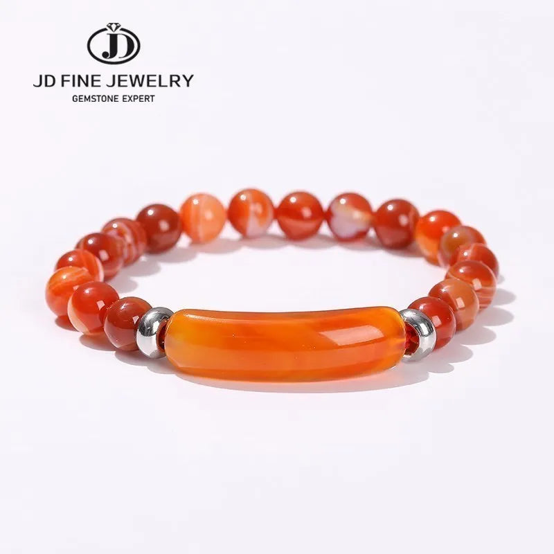 JD Natural Stone Tiger Eye Amethyst Rectangle Bar Charm Bracelet Women Men Healing Stone Powder Crystal Rough Chakra Jewelry