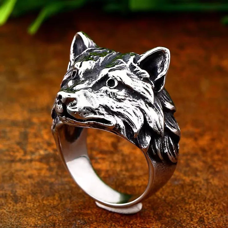 Retro Wolf Fox Ring For Men Silver Color Punk Gothic Open Ring Zinc Alloy Handmade Unisex Designer Jewelry Biker Accessories