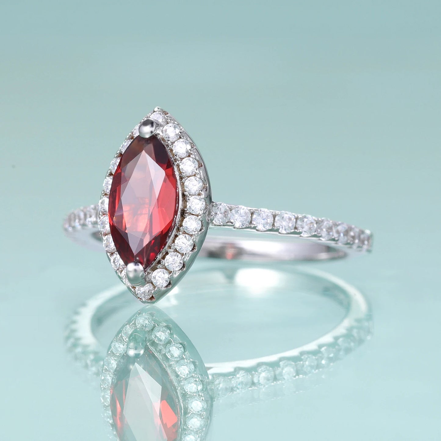 GEM'S BALLET February Birthstone MARQUISE CUT 5X10MM Red Garnet Halo Engagement Ring 925 Sterling Silver Dainty Promise Ring