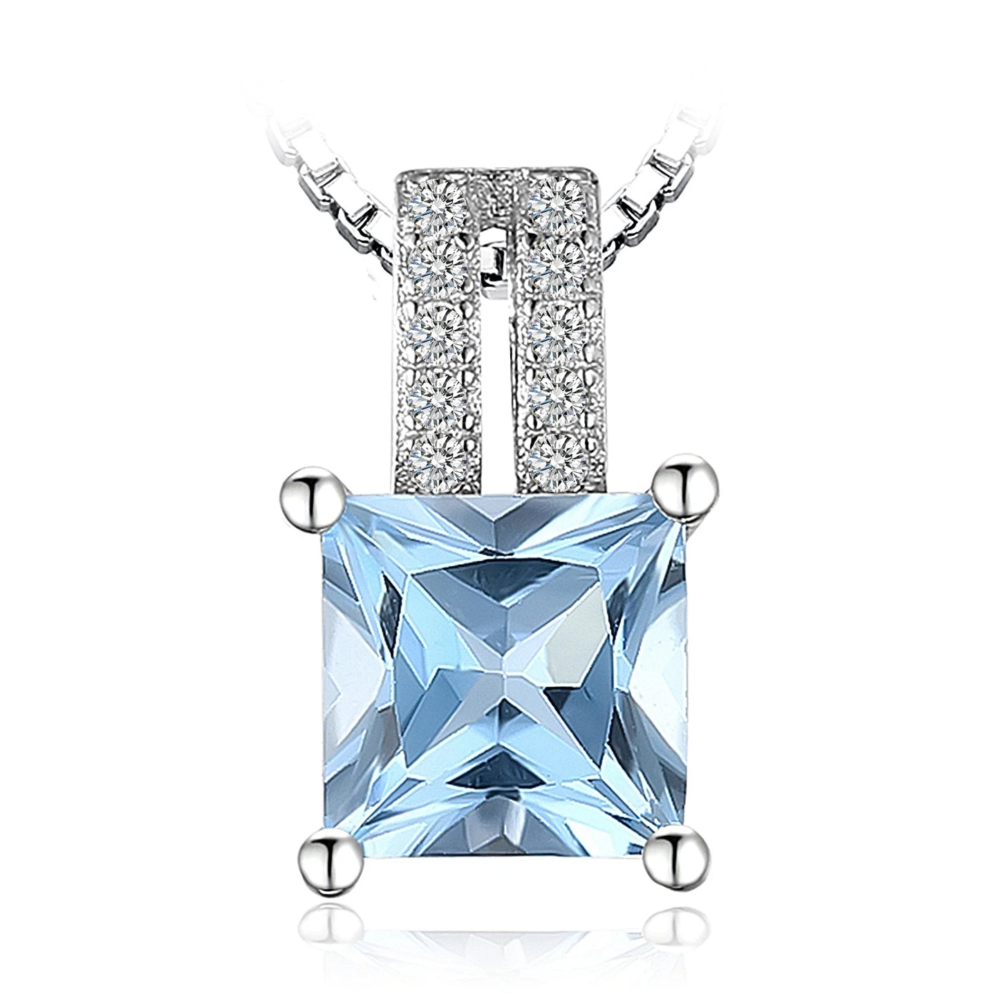 JewelryPalace 1.2ct Princess Cut Blue Topaz 925 Sterling Silver Pendant Necklace for Woman No Chain 925 Sterling Silver