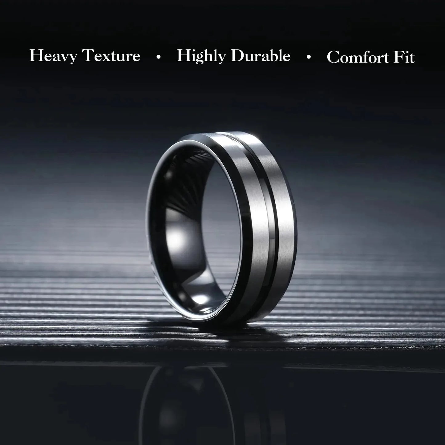 Fashion 8mm Black Stainless Steel Rings For Men Women Silver Color Brushed Beveled Edge Men Promise Rings Wedding Bands Jewelry