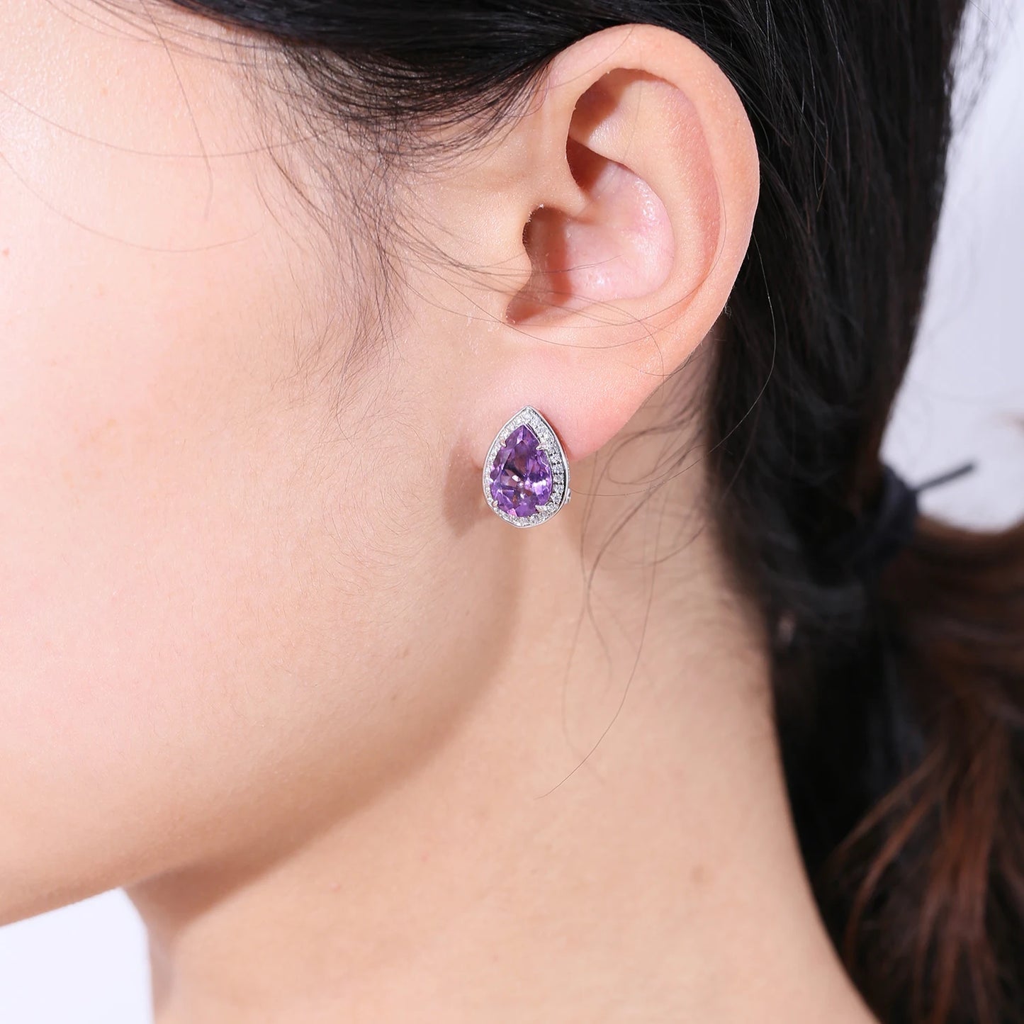 GEM'S BALLET Tiger Element Earrings Pear Shape 8x12mm Lab Blue Sapphire Stud Earrings in 925 Sterling Silver Gift For Her