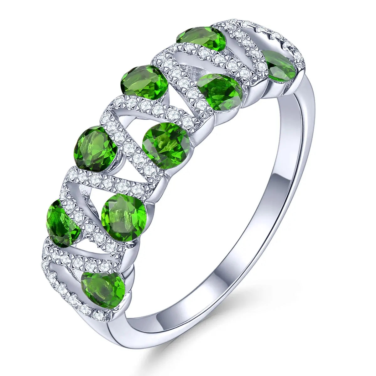 Natural Chrome Diopside Solid Sterling Silver Rings 1.5 Carats Gemstone Women Romantic Elegant S925 Fine Jewelrys Daily Style Natural Diopside