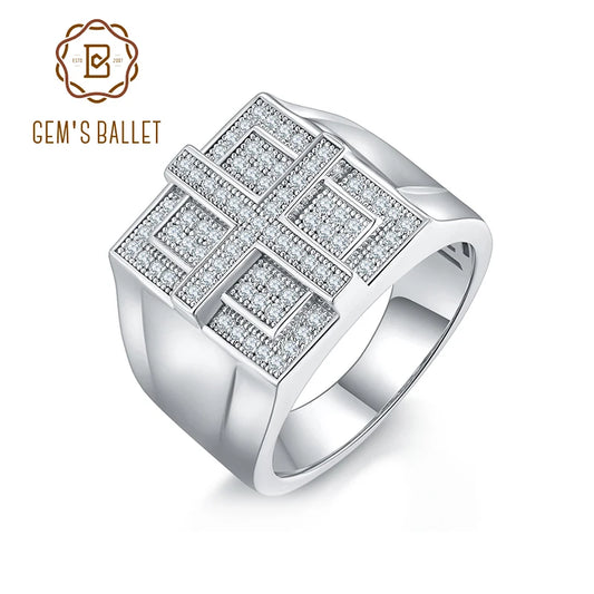 GEM'S BALLET Custom Moissanite Ring for Men-women 925 Sterling Silver Ring, Wedding Ring, Hiphop Ring , Hiphop Jewellery