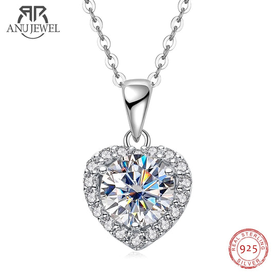 AnuJewel 1ct D Color Heart Moissanite Pendant 925 Sterling Silver 40+2+3cm Necklace Wedding Jewelry Wholesale CHINA