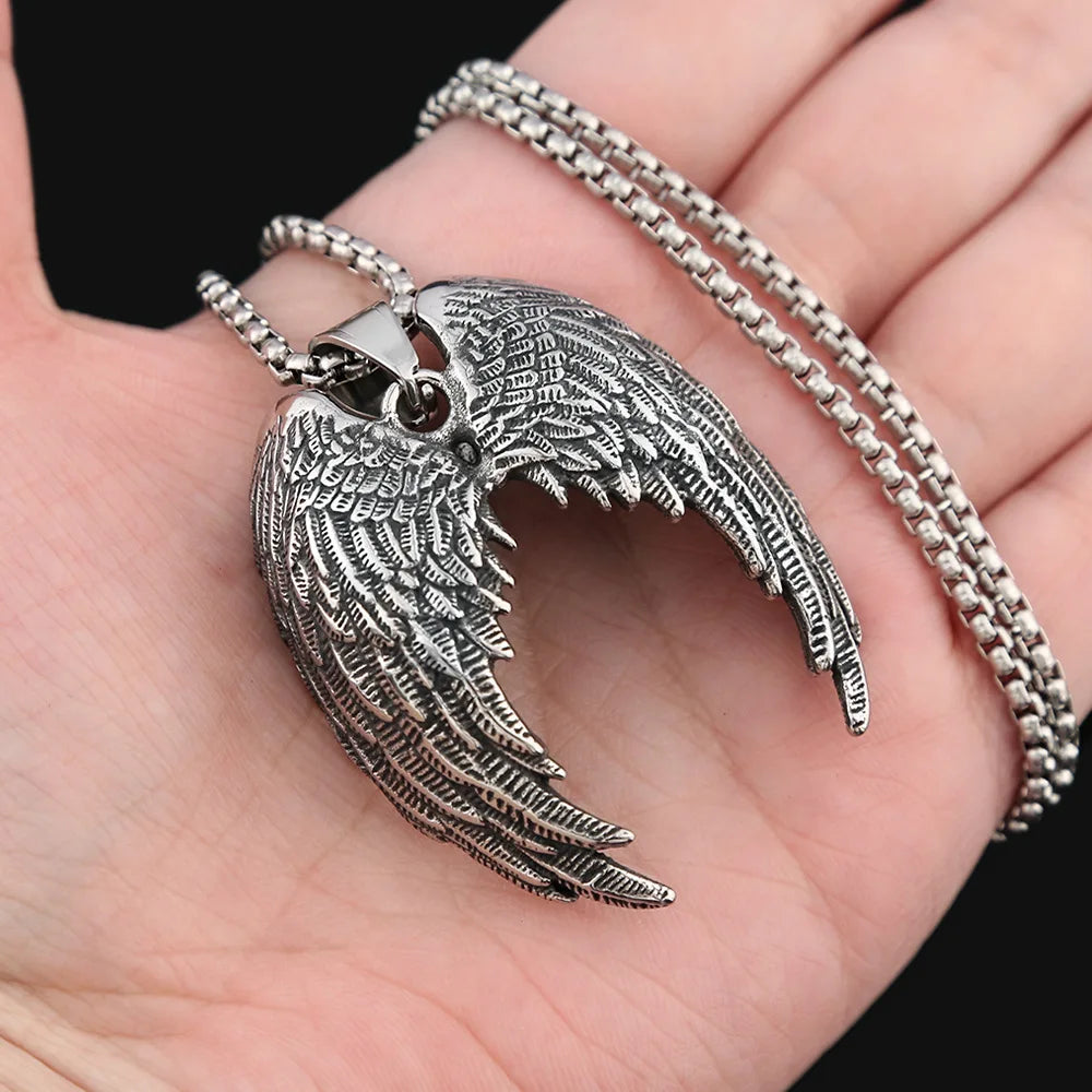 Fashion Charm Angel Wings Pendant Stainless Steel Couples Gift Creative Wing Necklace Popular Nightclub Party Jewelry
