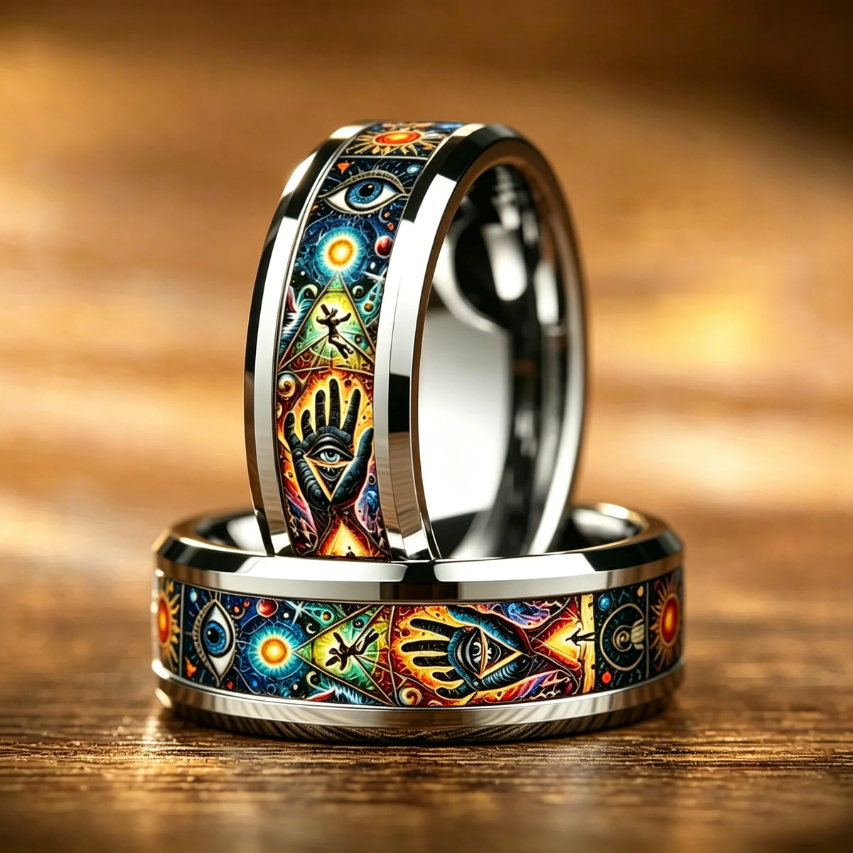 Vintage Tarot Sun Moon Star Occult Mystical Pattern Stainless Steel Rings for Men Women High Polished Wedding Band Jewelry Gift