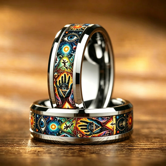 Vintage Tarot Sun Moon Star Occult Mystical Pattern Stainless Steel Rings for Men Women High Polished Wedding Band Jewelry Gift