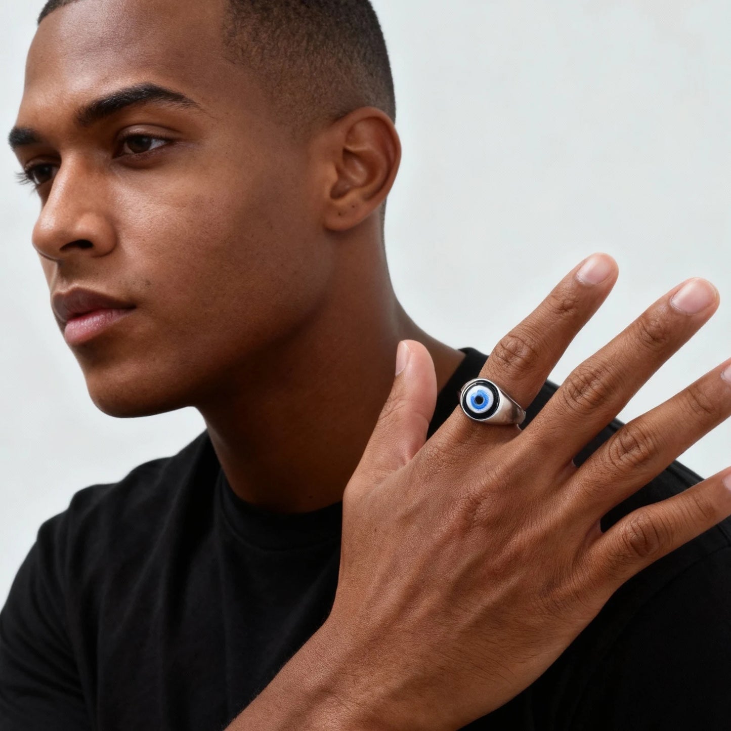 Hip Hop Evil Eye Ring for Men,Stainless Steel Blue Devil's Eye Signet Ring,Punk Eyeball Jewelry Gift