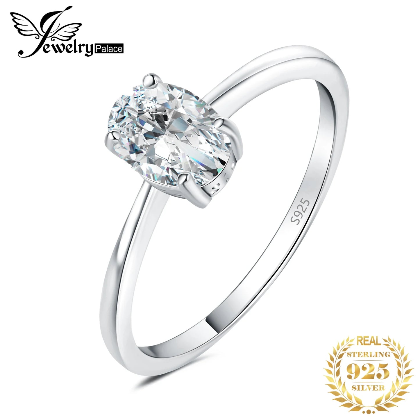 JewelryPalace 5A CZ Oval Solitaire Classic 925 Sterling Silver Wedding Engagement Ring for Woman Anniversary Gift Fine Jewelry 8