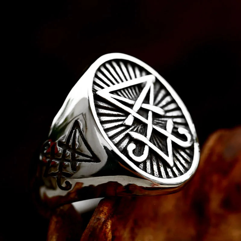 BEIER 2022 - Anillo con sello vintage de Lucifer y Satanás, diseño actualizado, estilo gótico, amuleto, brujería, wicca, joyería al por mayor