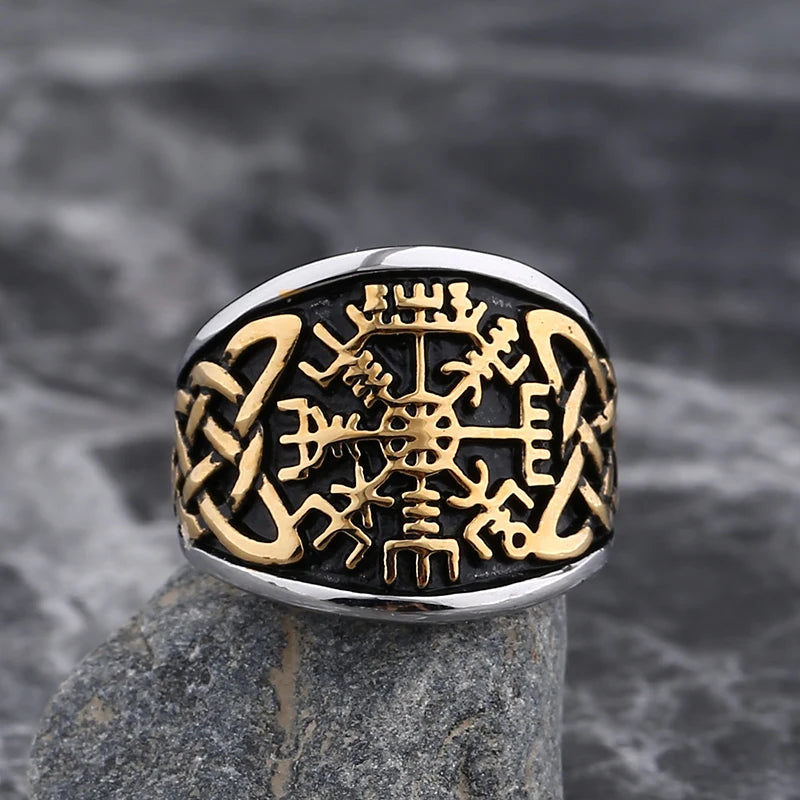 2023 New Viking Gothic Stainless Steel Odin Runes Ring Men Wedding Anels Womens Band Jewelry Gift Anel Golden Viking Only ring