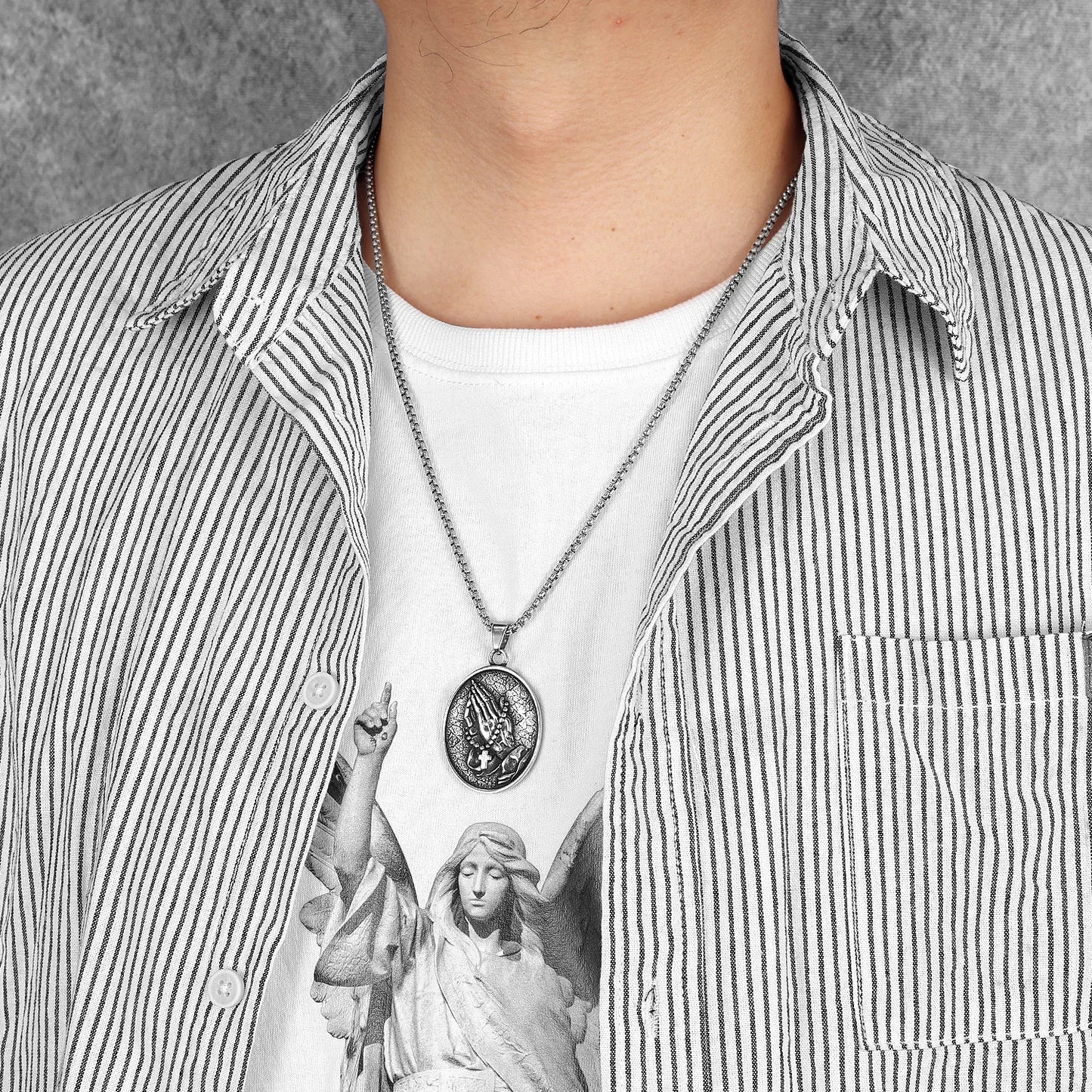 Cross Prayer Praying Hands Stainless Steel Men Necklaces Pendant Chain Punk for Women Fashion Jewelry Gift Wholesale Dropshiping
