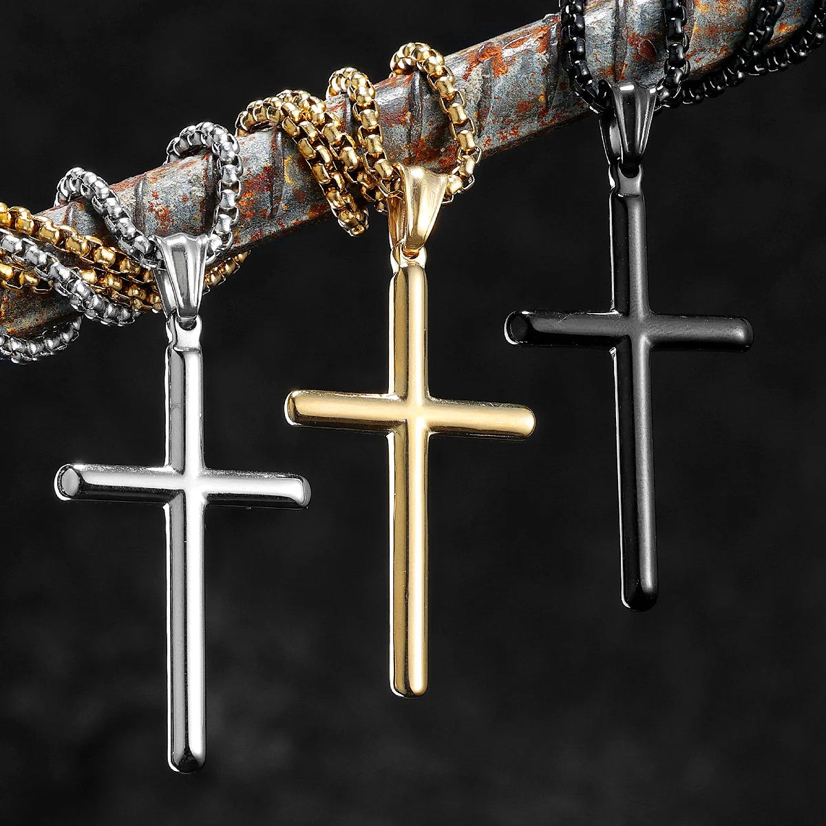 Simple Cross Amulet Stainless Steel Men Necklaces Pendant Chain Punk For Women Fashion Jewelry Gifts Wholesale Dropshiping