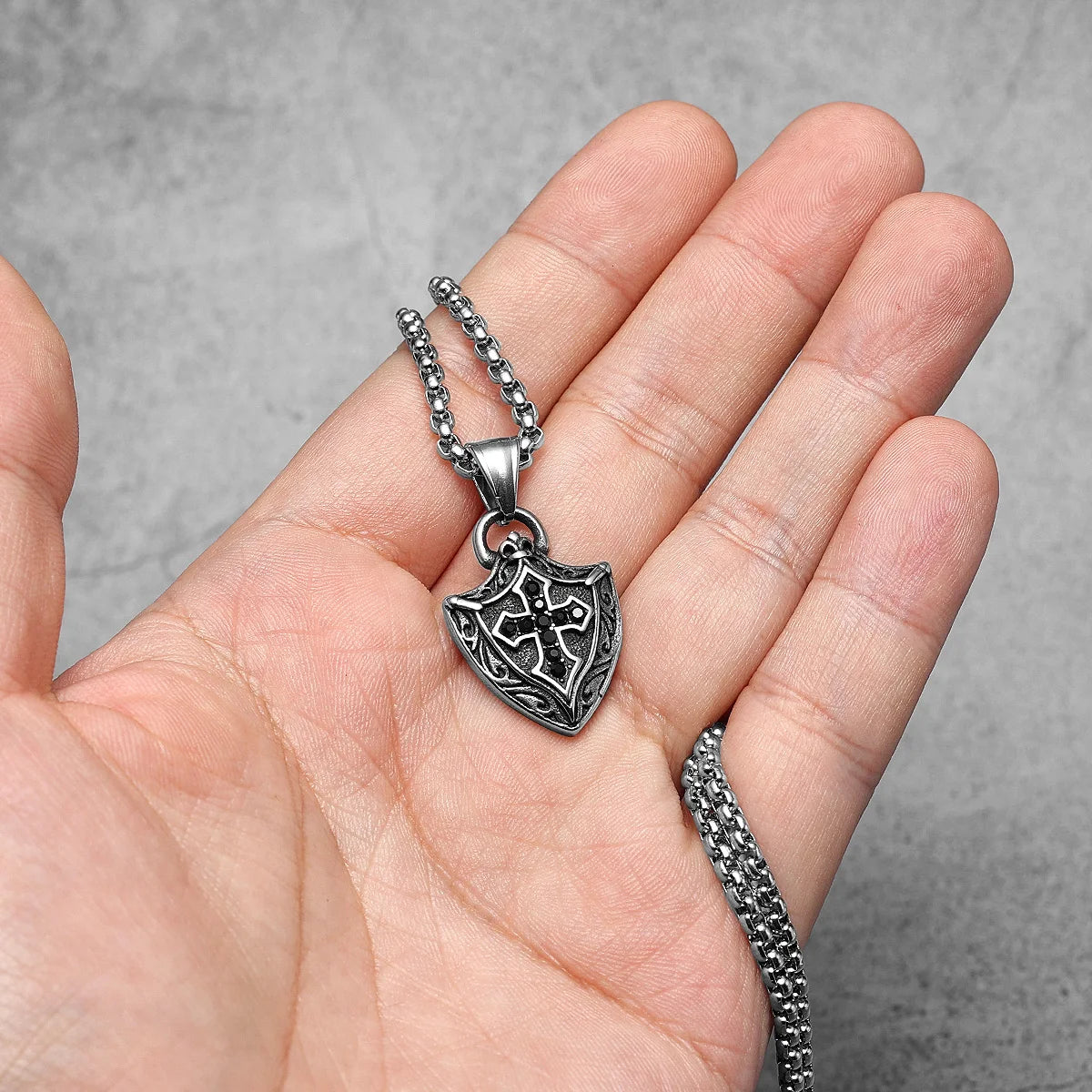 Cross Shield Amulets Gemstone Stainless Steel Men Necklaces Pendant Chain Punk For Women Fashion Jewelry Gifts Wholesale