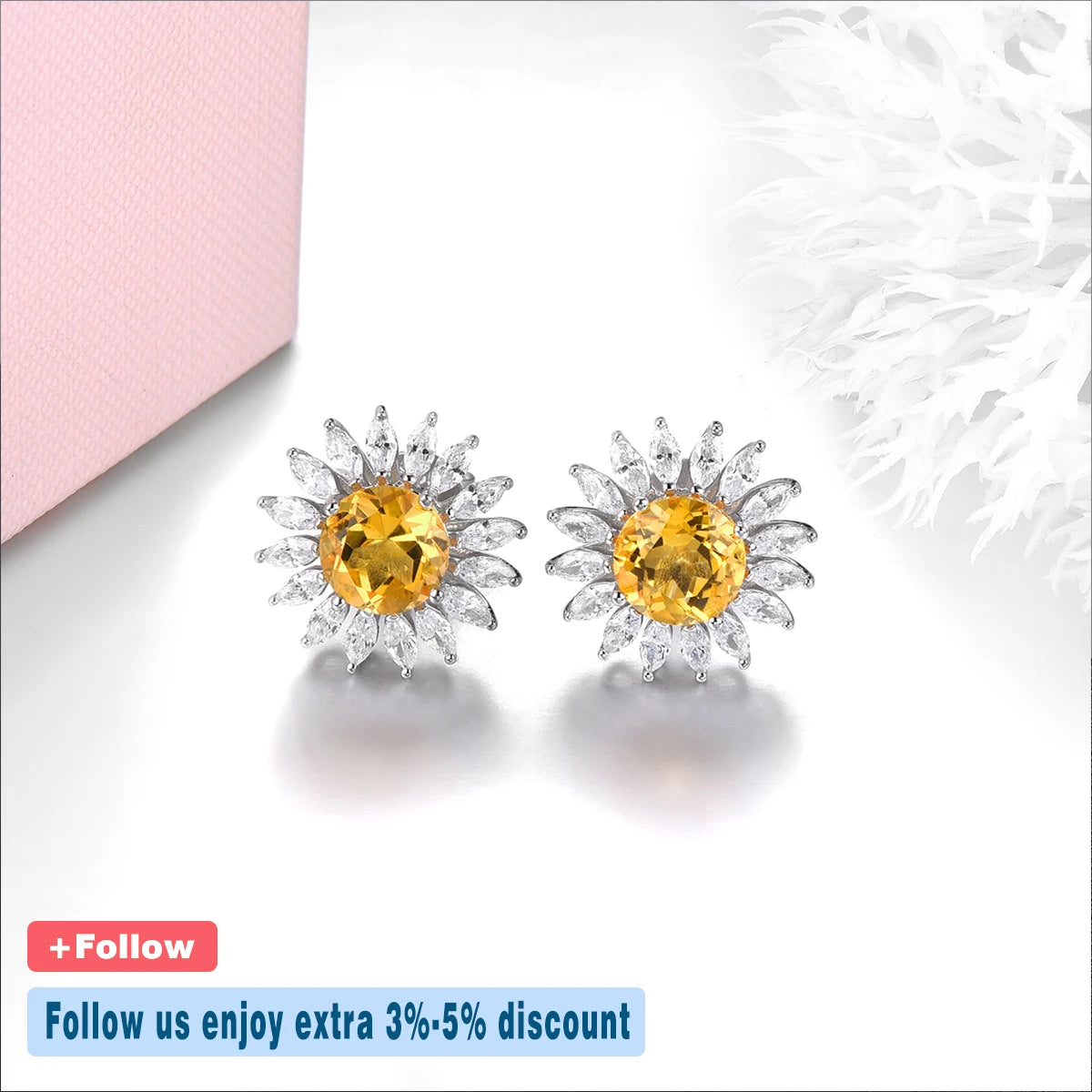 Natural Citrine Sterling Silver Stud Earring 2 Carat Gemstone Yellow Citrine Flower Design Women Romantic Jewelry New Year Gift