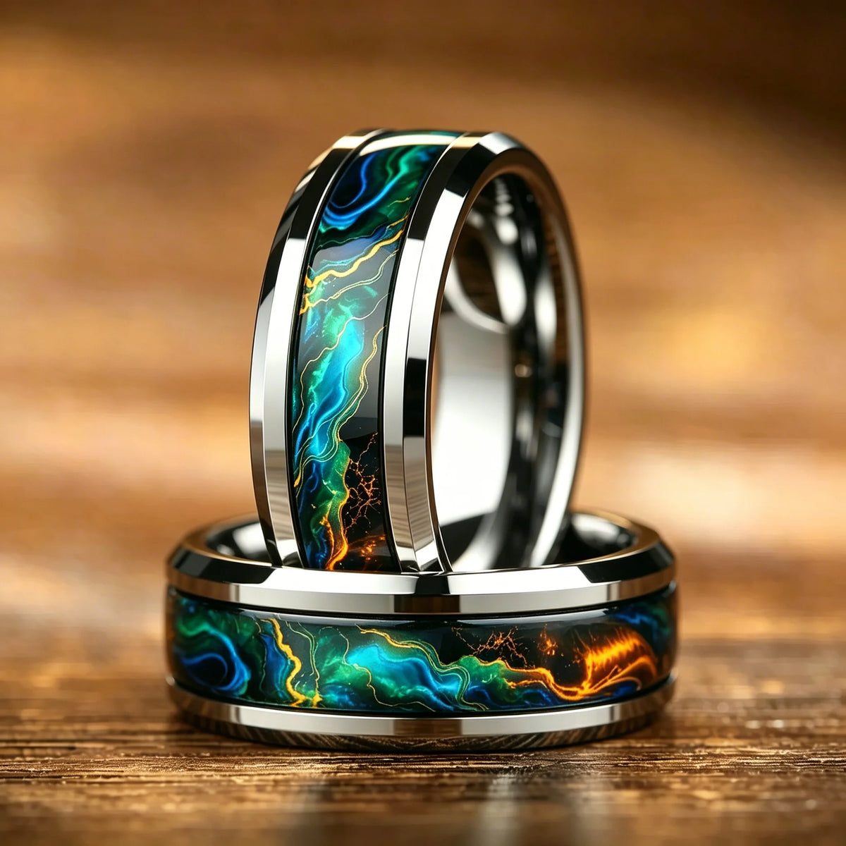 Fashion Men's Colorful Flame Aurora Stainless Steel Ring, High Polished Band, Cool Punk Biker Wedding Jewelry Drop Shipping