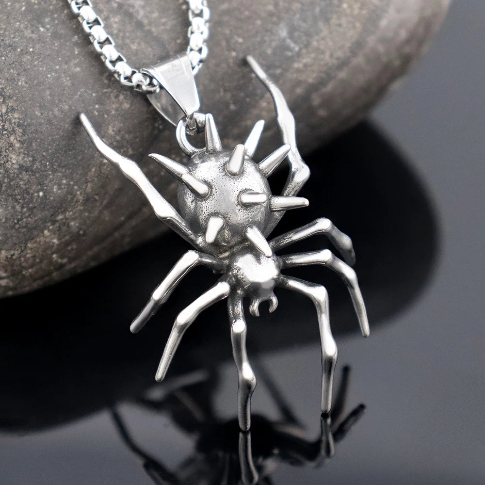 Popular Charm Stainless Steel Spider Pendant Chain for Men Women Gothic Singular Animal Necklaces Halloween Party Gifts Jewelry