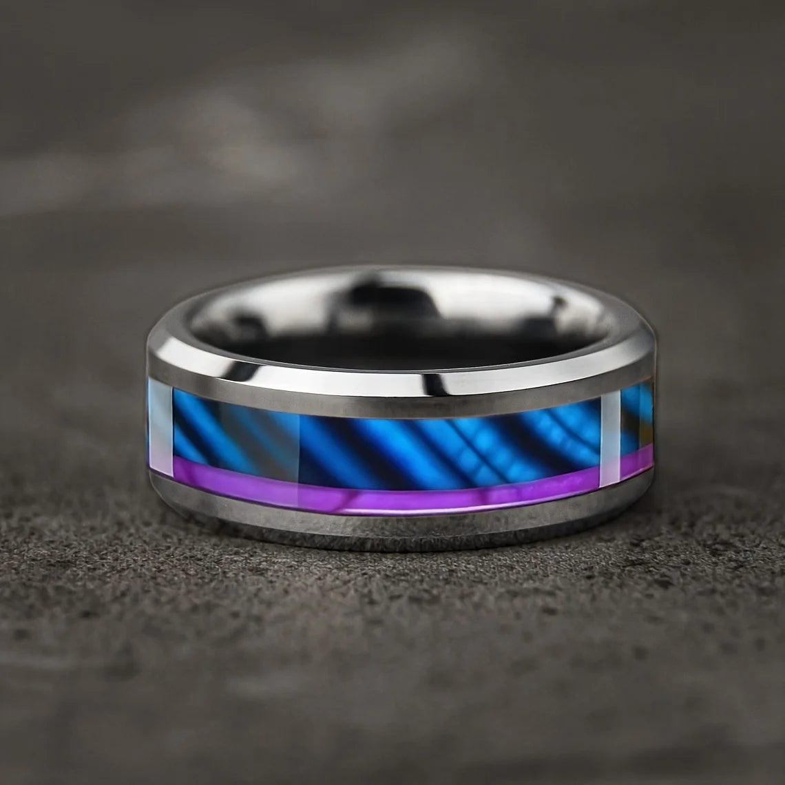 Cute Ocean-Themed 8mm Men Stainless Steel Ring with Dreamy Sea Jellyfish Pattern Inlay Rings for Teenager Wedding Party Jewelry