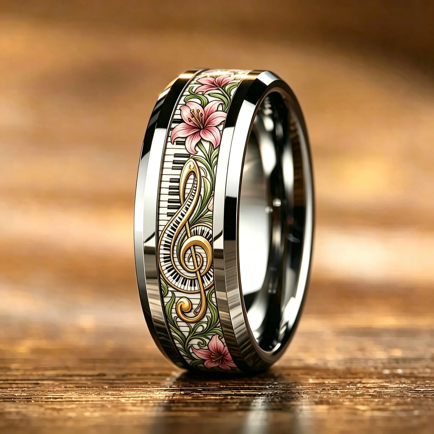 Wholesale With Sky Blue Marble Turquoise Inlay Ring Stainless Steel Rings for Men Women Wedding Band Jewelry Birthday Gift