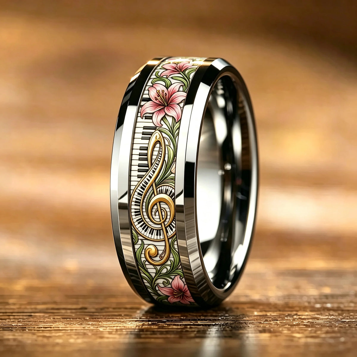 Elegant Piano Keys And Golden Notes Pattern Inlay Ring Fashion Stainless Steel Rings for Men Women Wedding Band Jewelry Gifts