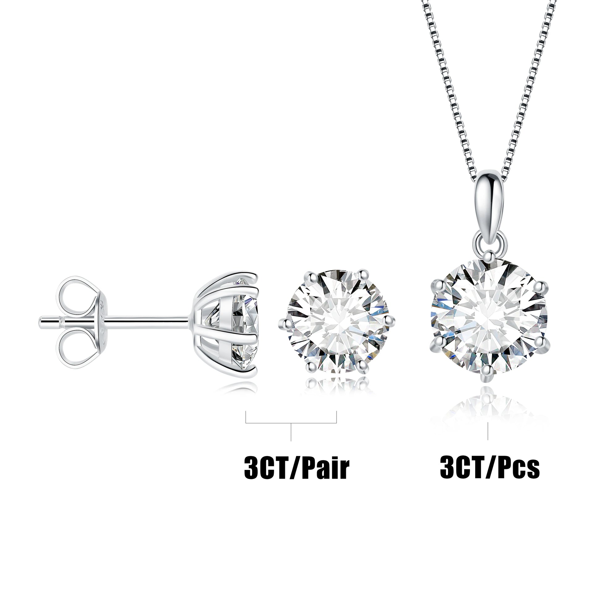 JewelryPalace Moissanite D Color Stud Earrings Pendant Necklace Jewelry Set Total 2ct 4ct 6ct S925 Sterling Silver Jewelry Woman