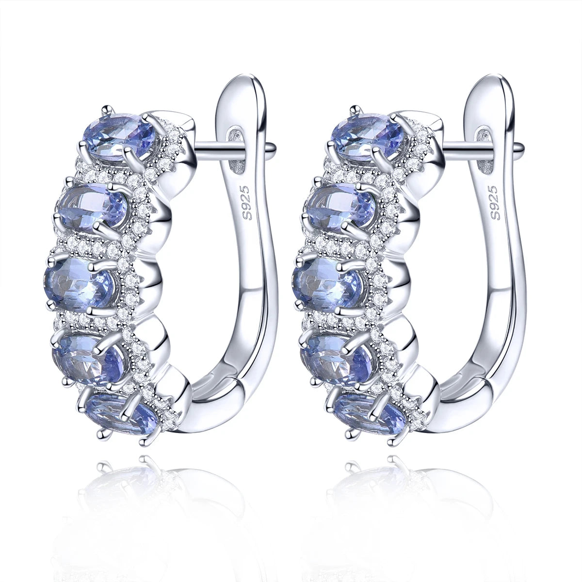 Natural Tanzanite Sterling Silver Clip Earring 2.3 Carats Genuine Light Blue Gemstone Classic Romantic S925 Fine Jewelry Style Natural Tanzanite