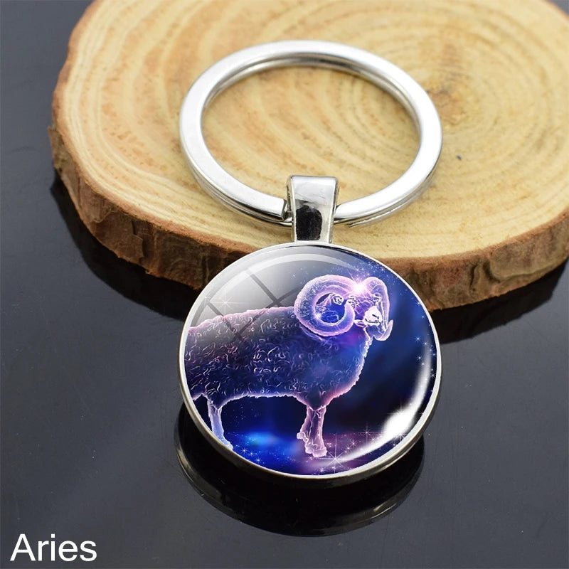12 Zodiac Sign Keychain Sphere Ball Crystal Key Rings Scorpio Leo Aries Constellation Birthday Gift for Women and Mens Aries 3