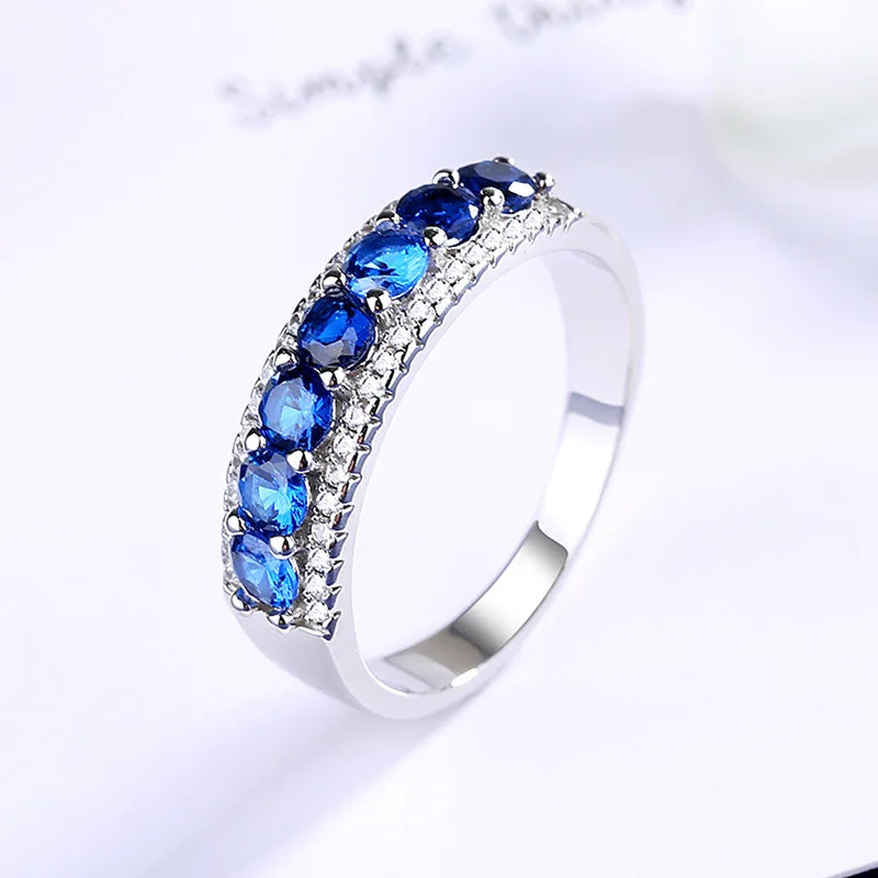 HUATIWOCY Luxury 925 Silver Jewelry Ring with Sapphire Zircon Gemstone Finger Rings Accessories for Women Wedding Party Gifts