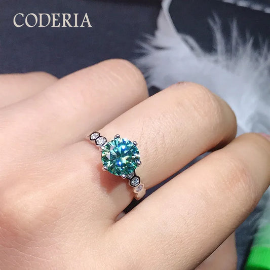 Pass Diamond Test Turquoise Moissanite Honeycomb Ring 1 Carat 925 Sterling Silver Rings Classic Jewelry With GRA Certificate