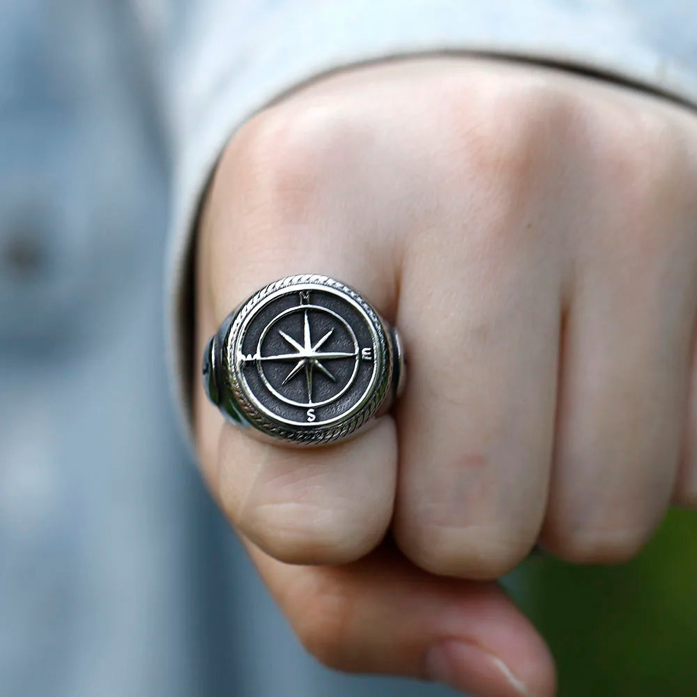 2022 NEW Men's 316L stainless steel rings Vintage Viking Cross Compass Runic Pirate fashion jewelry