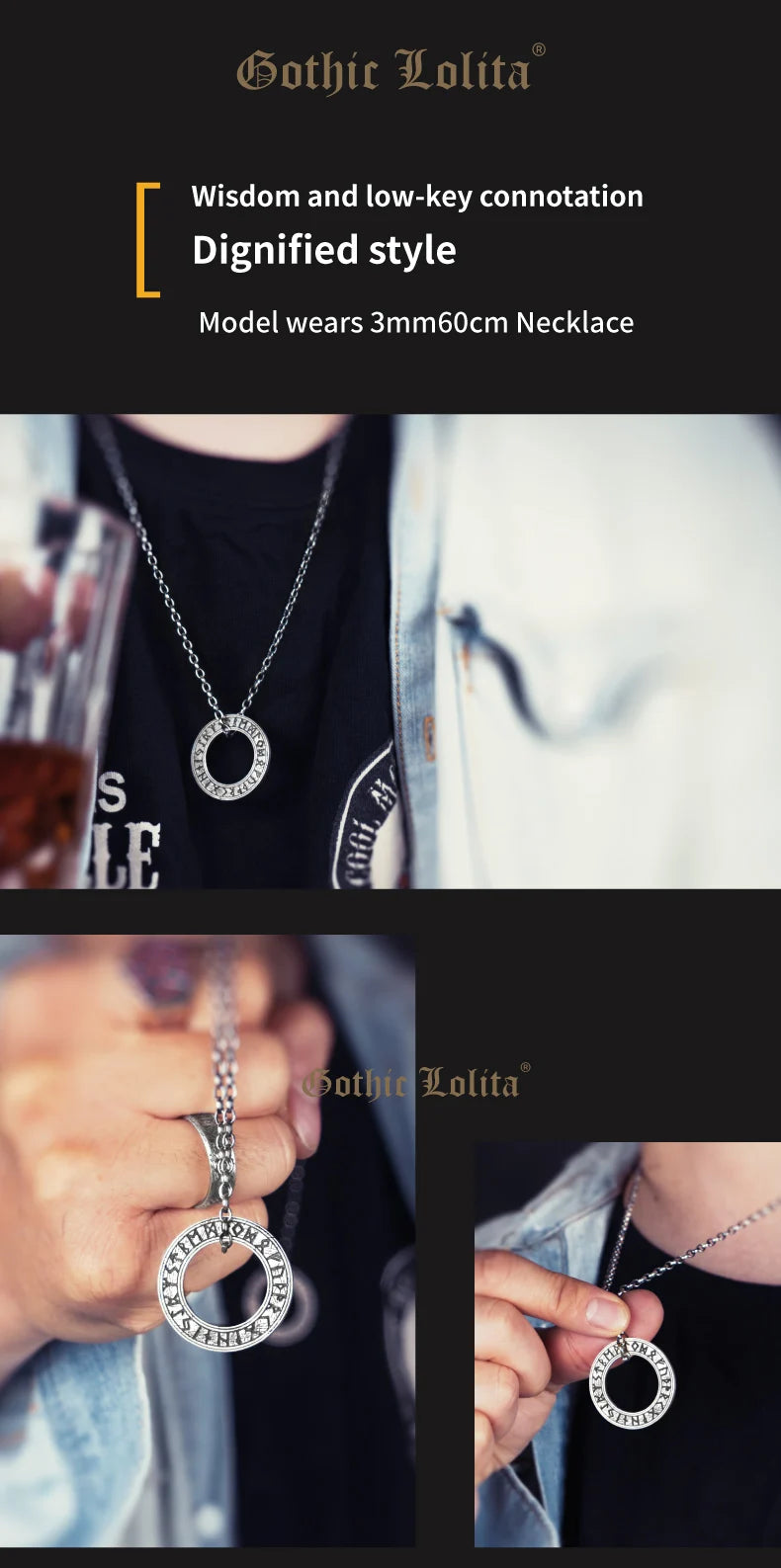 Viking Circle Pendant 925 Silver  Round necklace Trendy Men and Women Retro Jewelry