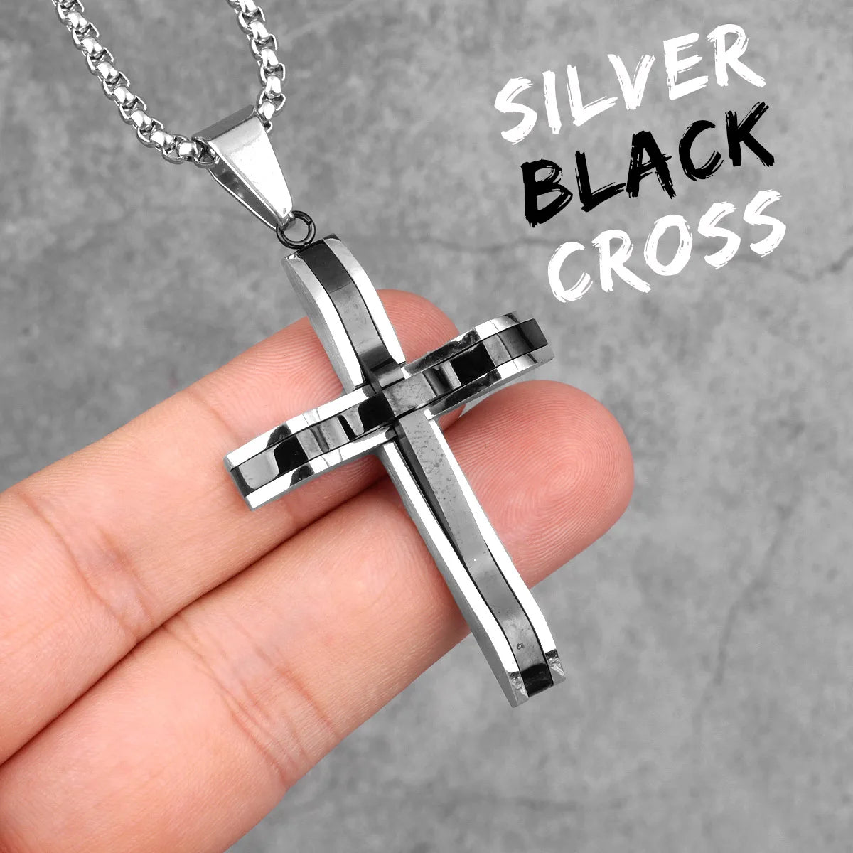 Stainless Steel Black Double Layers Cross Men Necklaces Pendants Chain Punk for Boyfriend Male Jewelry Creativity Gift Wholesale