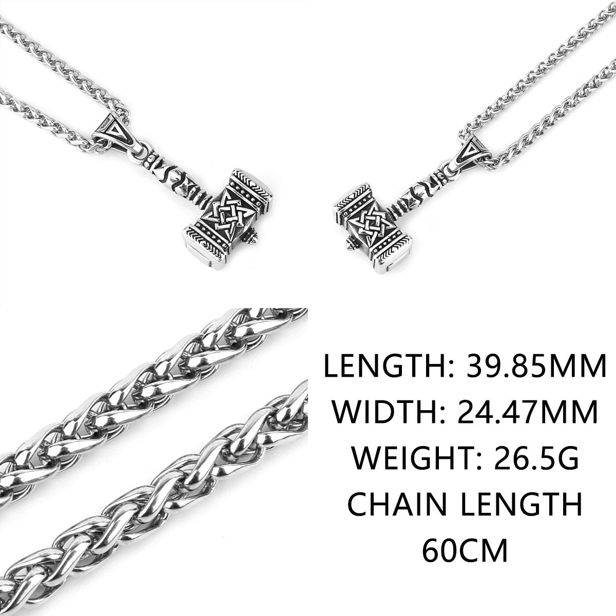 Norse Mythology Viking Thor's Hammer Men's Pendant Necklace Stainless Steel Punk Celtic Knot Necklace Jewelry