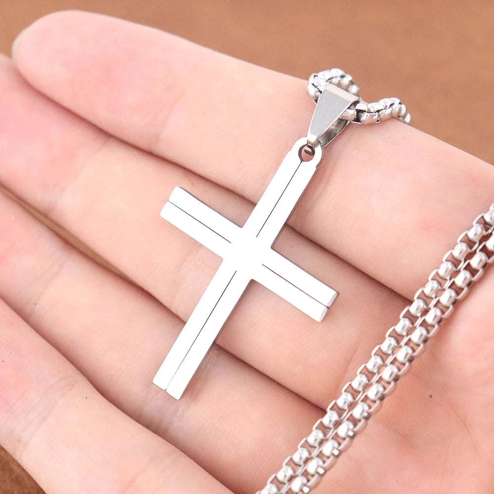 Vintage Stainless Steel Jesus Cross Necklace Men's Classic Religious Believer INRI Cross Pendant Jewelry Creative Gift