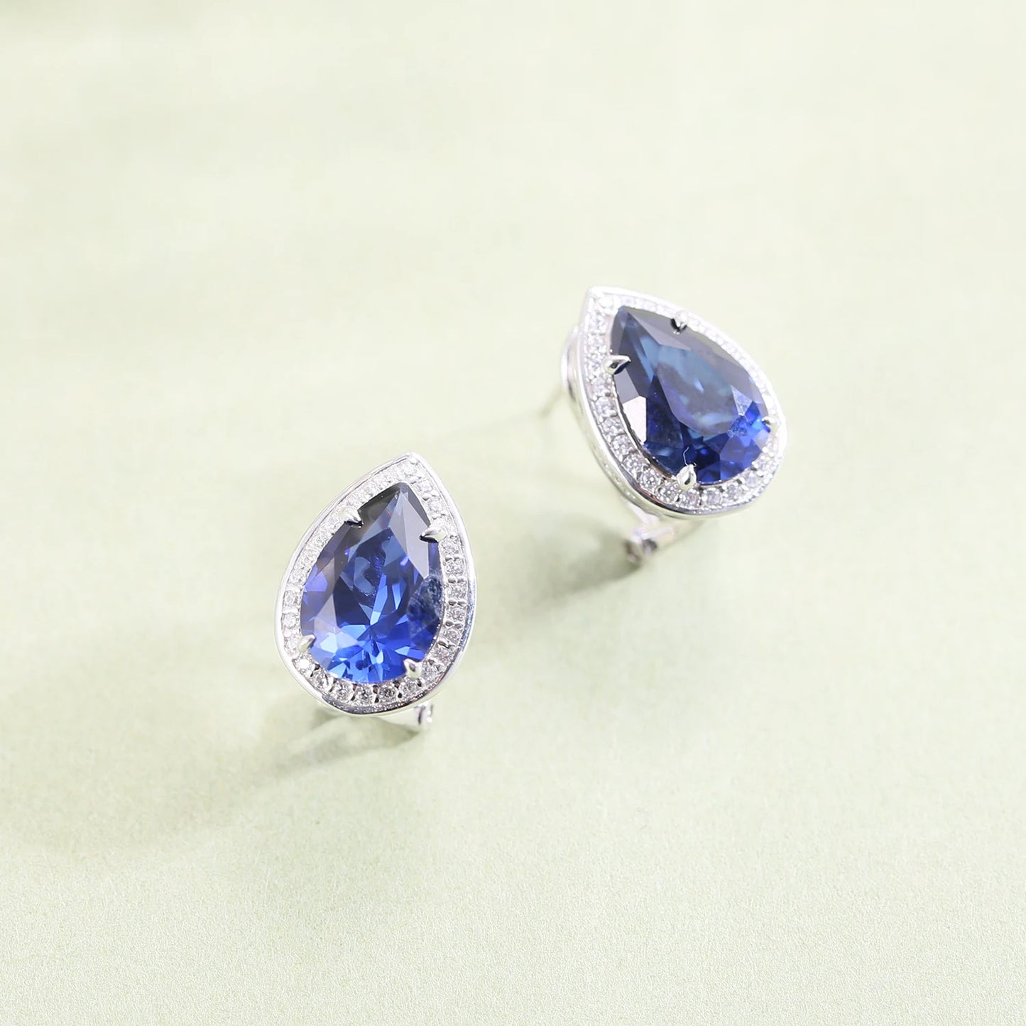 GEM'S BALLET Tiger Element Earrings Pear Shape 8x12mm Lab Blue Sapphire Stud Earrings in 925 Sterling Silver Gift For Her