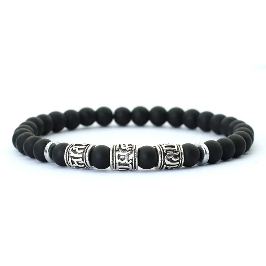 Noter Mantra Bracelet For Men 6mm Howlite Lava Tiger Eyes Beads Braslet Viking Accessories Pulseras Para Hombre Tibet Braclet