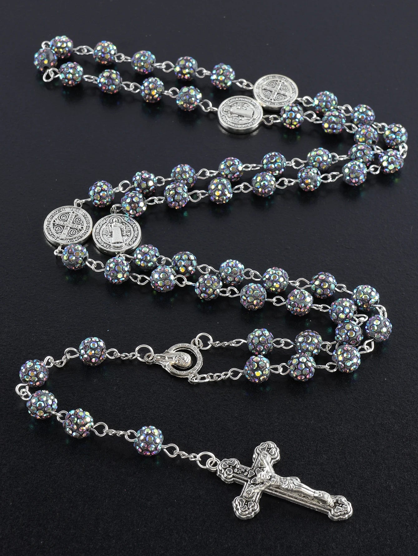 1 Piece Retro Classic Multi-Color 8mm Round Rosary DIY Pure Handmade Work Cross Religious Necklace Men's and Women's Jewelry GIF