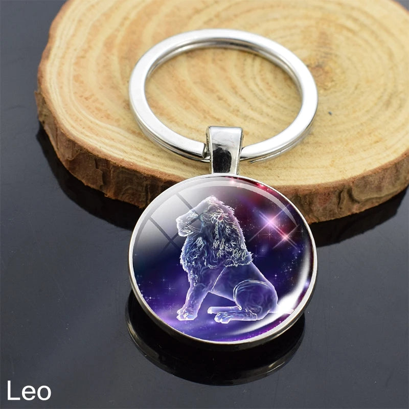 12 Zodiac Sign Keychain Sphere Ball Crystal Key Rings Scorpio Leo Aries Constellation Birthday Gift for Women and Mens Leo