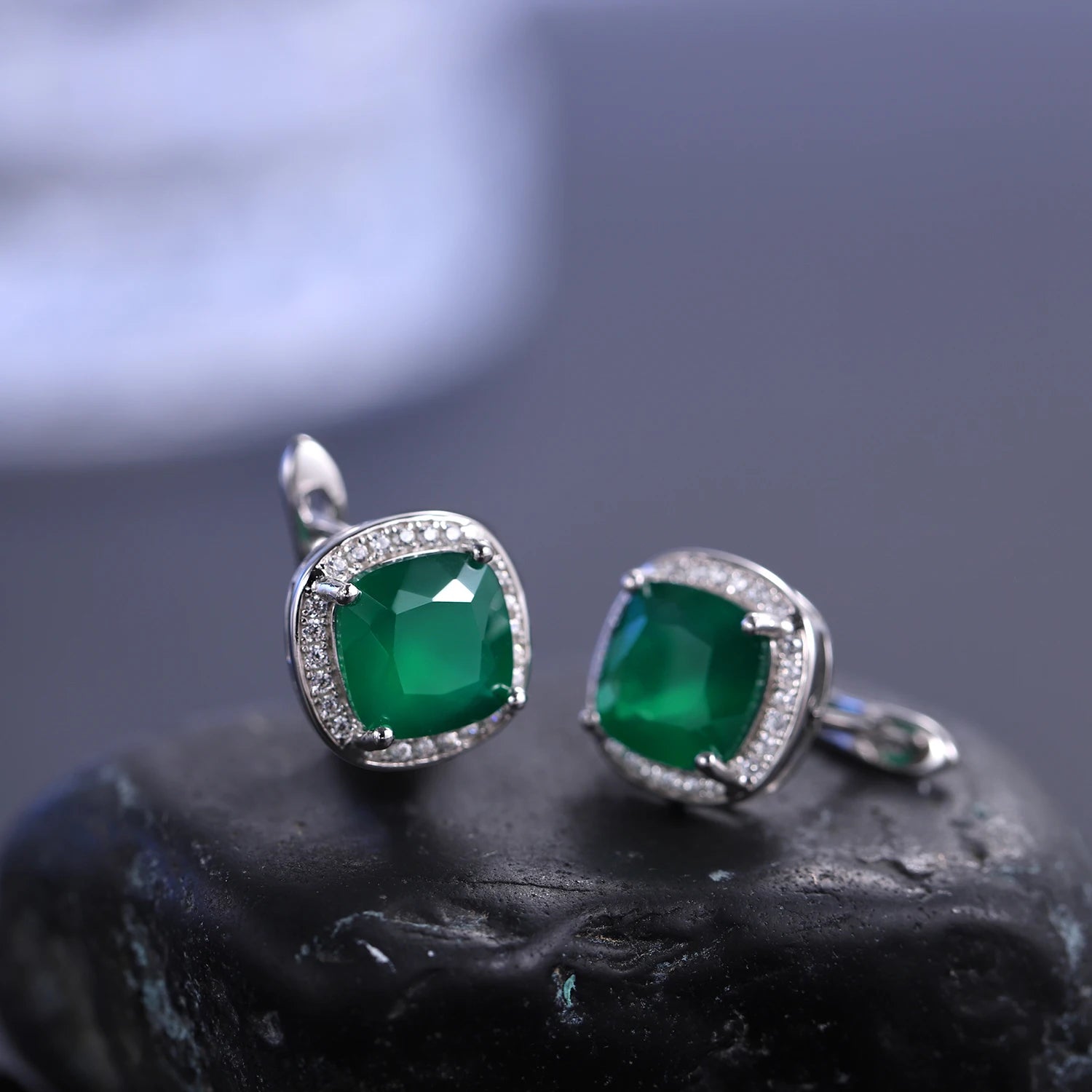 Gem's Ballet 2.2ct Green Agate Clip Earrings 925 sterling silver Vintage For Women Fine Jewelry Accessories Wedding Engagement