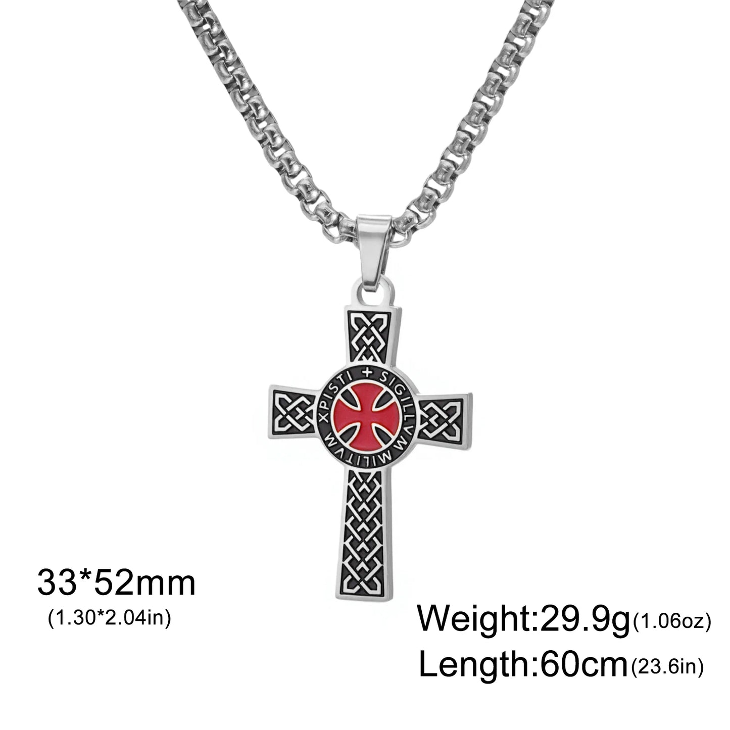 LIKGREAT Christian Cross Necklace Red Cross Templar Symbol for Men Women Vintage Religious Prayer Stainless Steel Jewelry Gift