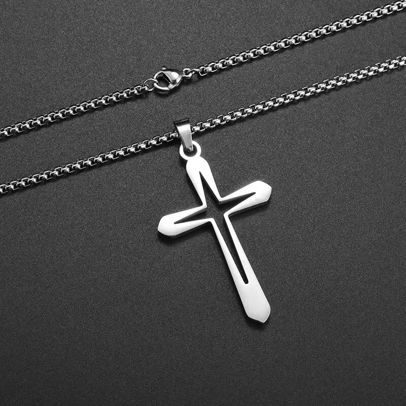 Stainless Steel Cross Letter Pendant Christian Savior Jesus Necklace Men and Women Religious Prayer Amulet Jewelry