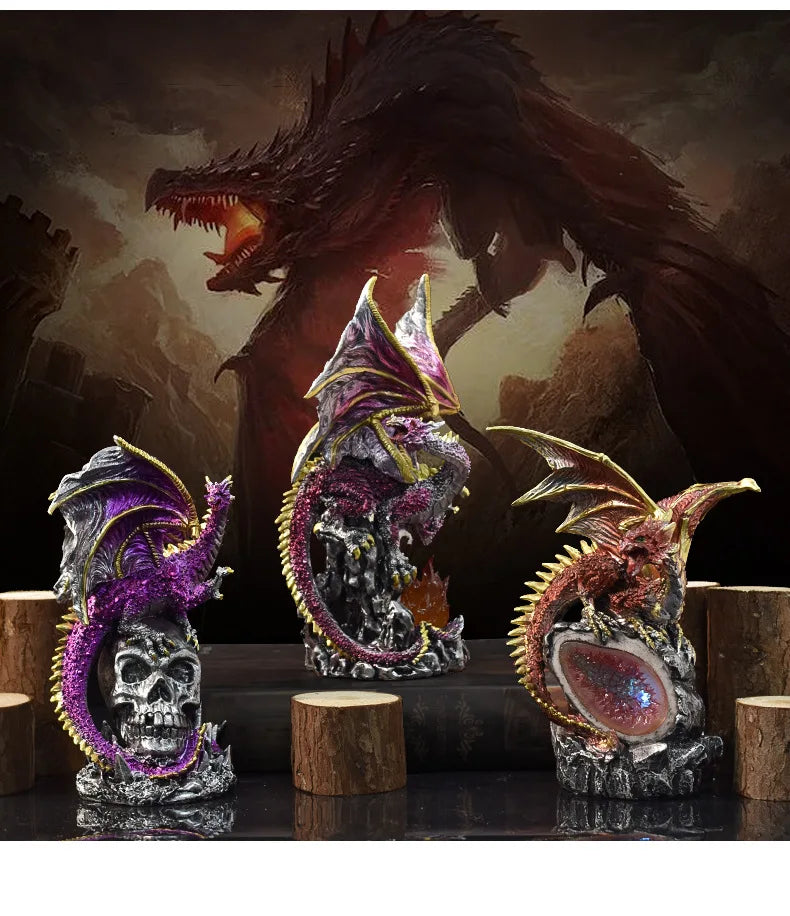 Retro Mythology Animal Statue Cerberus Dragon Griffin Ouroboros Skulls Resin Figurines Living Room Desktop Ornament Gift Toys