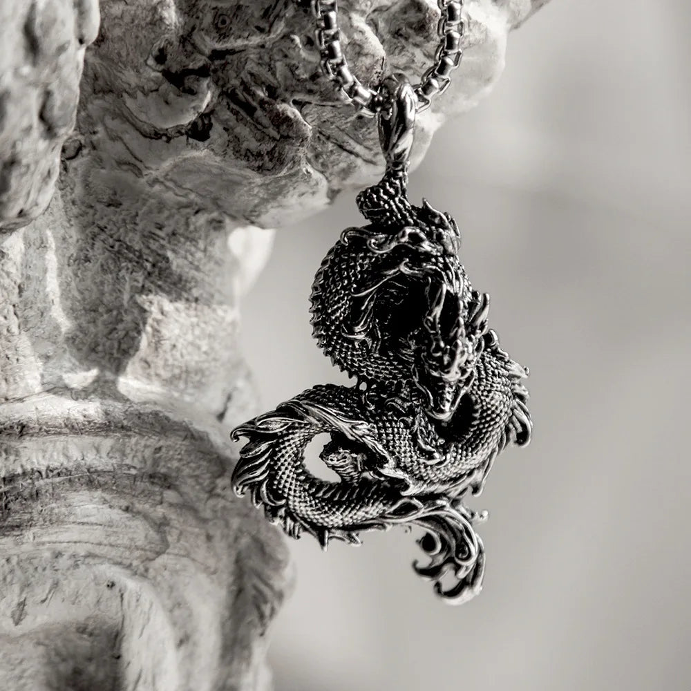 Symbol of year 2024 Dragon Vintage Chinese Dragon Necklace Pendant for Women Hip-hop Punk Men Chain Gifts Jewelry Accessories