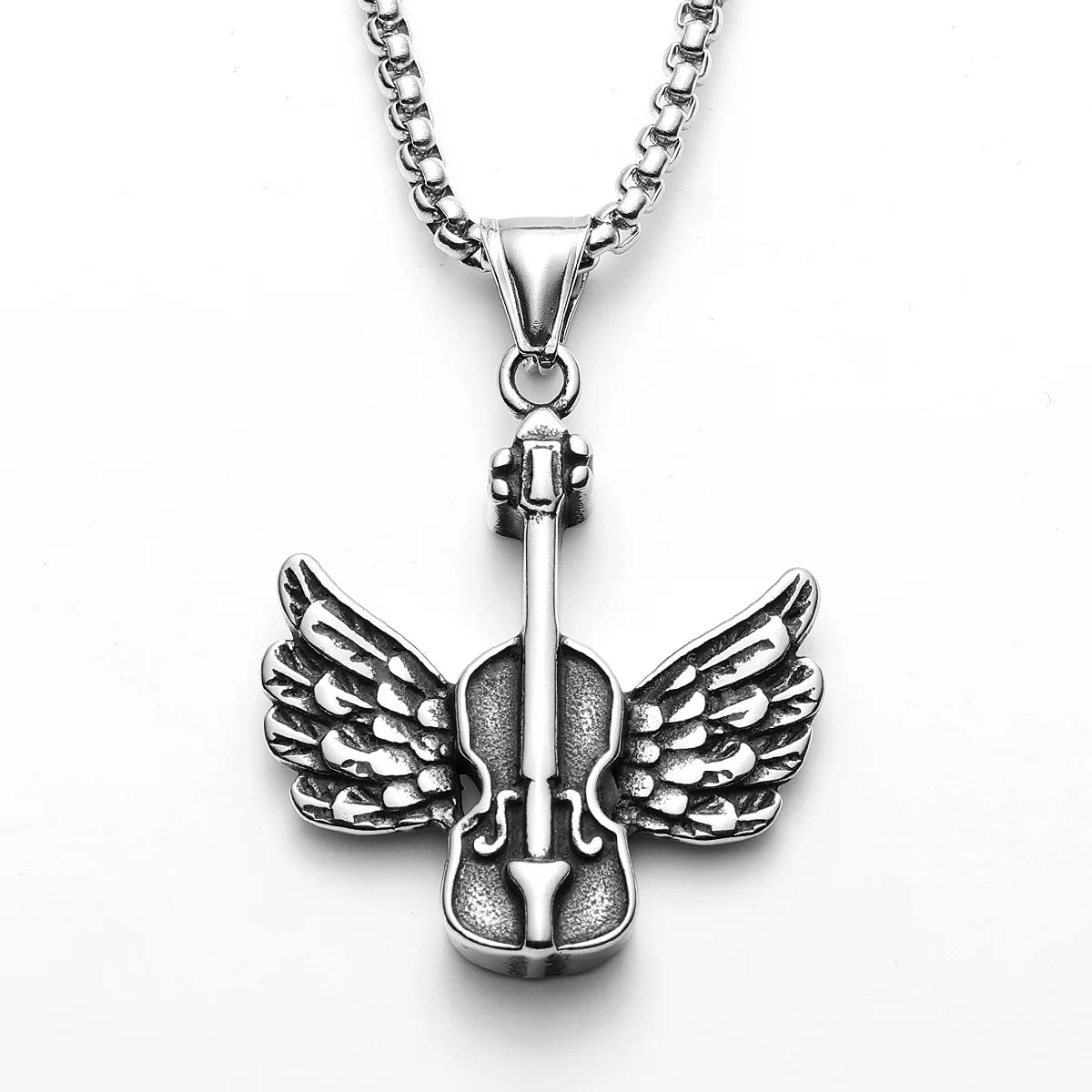 Angel Wing Violin Stainless Steel Men Necklaces Pendant Chain Punk For Women Fashion New In Jewelry Gifts Wholesale Dropshiping