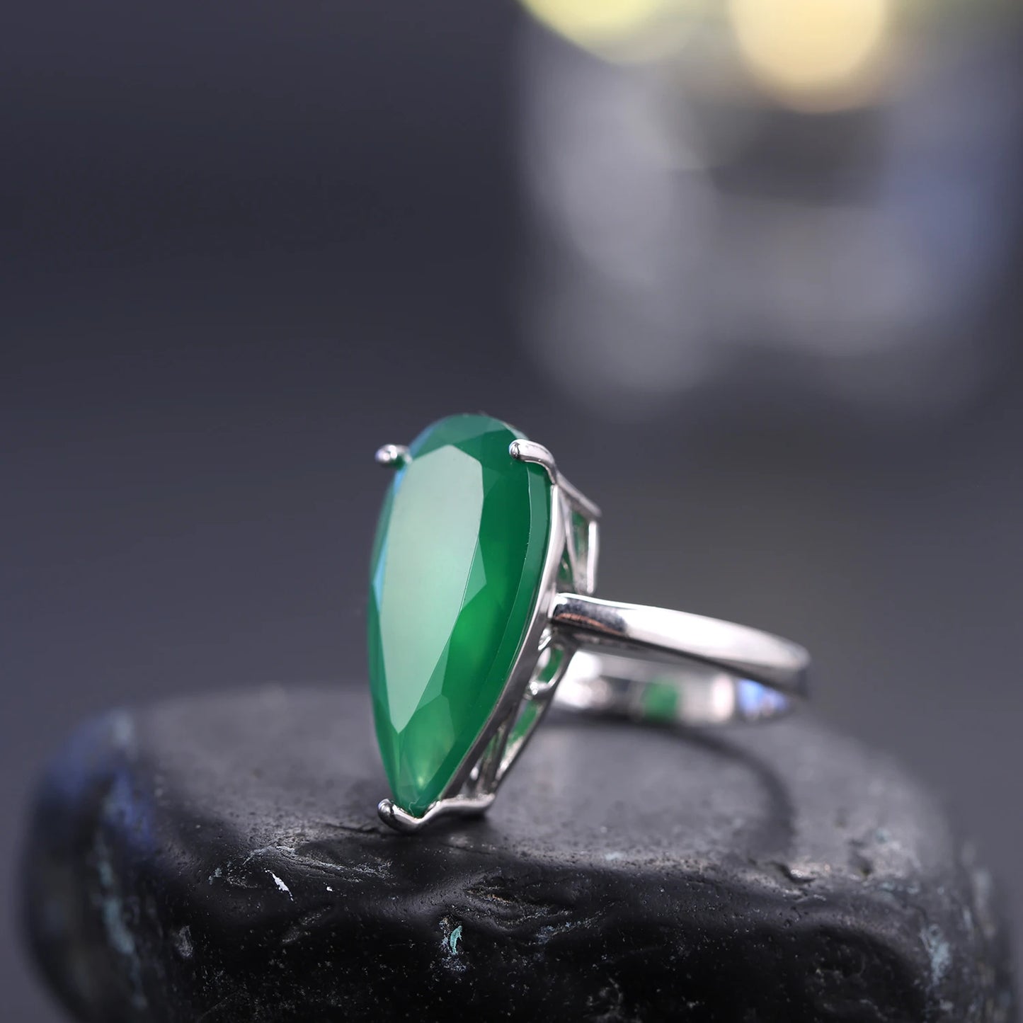 GEM'S BALLET 925 Sterling Silver Silver Handmade Ring 7.89Ct Natural Green Agate Daily Wear Ring Gift For Women Fine Jewelry