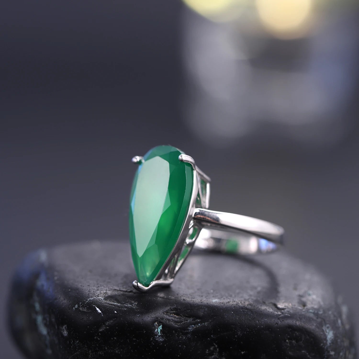 GEM'S BALLET 925 Sterling Silver Silver Handmade Ring 7.89Ct Natural Green Agate Daily Wear Ring Gift For Women Fine Jewelry