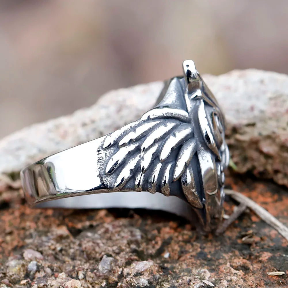2023 NEW Men's Stainless Steel Odin Norse Anel Amulet owl head Viking animal Rings For Men Women Retro Jewelry